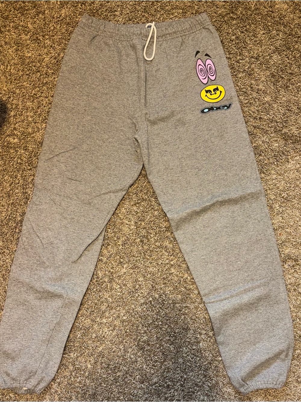 Obey Gray Kids Sweatpants with Pink & Yellow Graphic